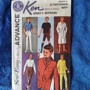 Vintage 1962 Ken Doll Sewing Pattern Advance 2899 "Sew-Easy" Mattel Group E